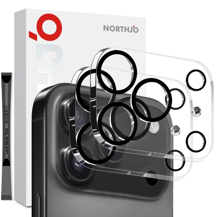 ฟิล์มกระจกนิรภัยป้องกันเลนส์กล้อง 3D ถ่ายกลางคืน NORTHJO 2 ชิ้น สำหรับ iPhone 17 Pro Max, สำหรับ iPhone 17 Pro, สำหรับ iPhone 17, สำหรับ iPhone Air