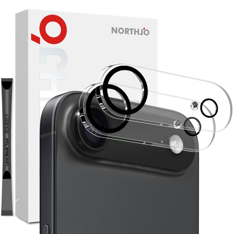 ฟิล์มกระจกนิรภัยป้องกันเลนส์กล้อง 3D ถ่ายกลางคืน NORTHJO 2 ชิ้น สำหรับ iPhone 17 Pro Max, สำหรับ iPhone 17 Pro, สำหรับ iPhone 17, สำหรับ iPhone Air