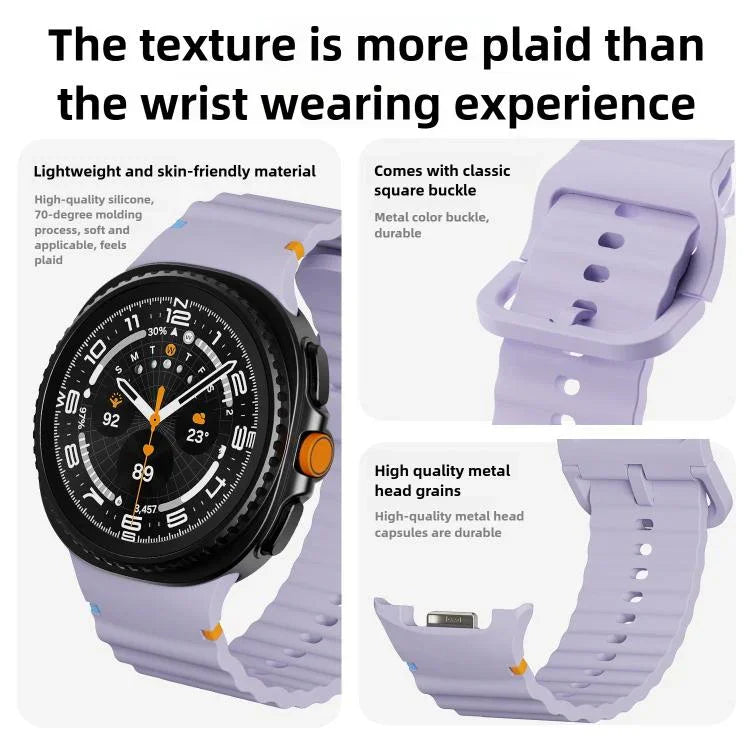 สายซิลิโคนหัวล็อกสีเย็บลายเม็ดคลื่นสำหรับ Samsung Galaxy Watch8 / Watch8 Classic