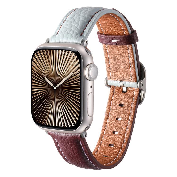 สายรัดนาฬิกาหนังแท้ลายลิทชี่หัวเข็มขัดสี่เหลี่ยม สำหรับ Apple Watch 46mm / 49mm / 45mm / 44mm, สำหรับ Apple Watch 42mm / 41mm / 40mm / 38mm