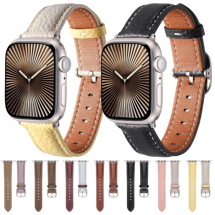 สายรัดนาฬิกาหนังแท้ลายลิทชี่หัวเข็มขัดสี่เหลี่ยม สำหรับ Apple Watch 46mm / 49mm / 45mm / 44mm, สำหรับ Apple Watch 42mm / 41mm / 40mm / 38mm