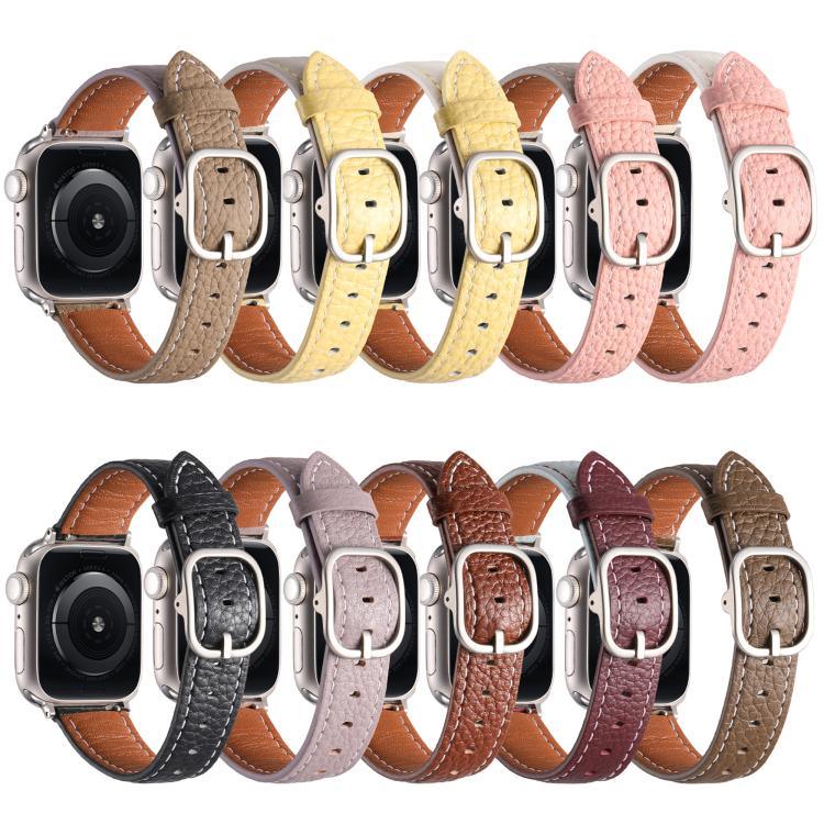 สายรัดนาฬิกาหนังแท้ลายลิทชี่หัวเข็มขัดสี่เหลี่ยม สำหรับ Apple Watch 46mm / 49mm / 45mm / 44mm, สำหรับ Apple Watch 42mm / 41mm / 40mm / 38mm