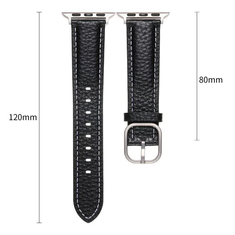 สายรัดนาฬิกาหนังแท้ลายลิทชี่หัวเข็มขัดสี่เหลี่ยม สำหรับ Apple Watch 46mm / 49mm / 45mm / 44mm, สำหรับ Apple Watch 42mm / 41mm / 40mm / 38mm
