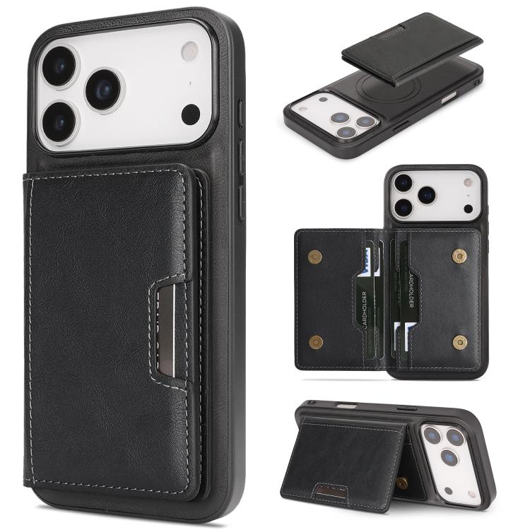 เคสโทรศัพท์หนัง Kalebol MagSafe แบบแม่เหล็กพร้อมกระเป๋าใส่บัตรสองพับ สำหรับ iPhone 17 Pro Max, สำหรับ iPhone 17 Pro, สำหรับ iPhone 17, สำหรับ iPhone Air