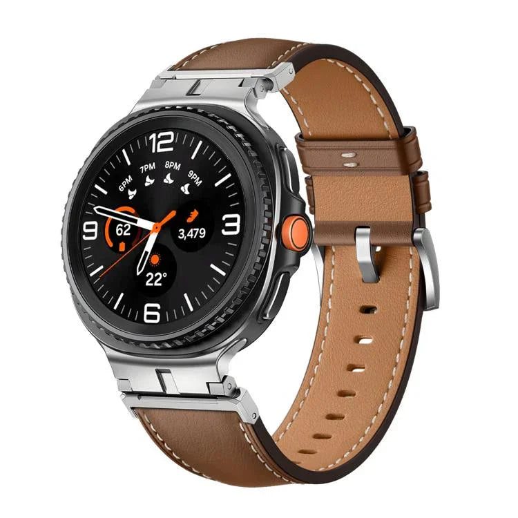 สายรัดนาฬิกาหนังแท้หัวเชื่อมต่อโลหะ สำหรับ Samsung Galaxy Watch8 / Watch8 Classic