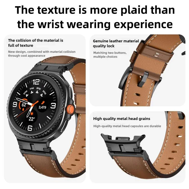 สายรัดนาฬิกาหนังแท้หัวเชื่อมต่อโลหะ สำหรับ Samsung Galaxy Watch8 / Watch8 Classic