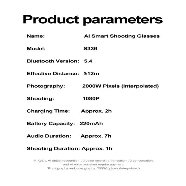 แว่นตาอัจฉริยะ S336 รองรับการจดจำวัตถุด้วย AI / การสนทนา AI / โทรด้วยเสียง