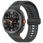 สายรัดนาฬิกาซิลิโคนเย็บระบายอากาศหัวเข็มขัดสีดำแม่เหล็ก สำหรับ Samsung Galaxy Watch8 / Watch8 Classic