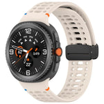สายรัดนาฬิกาซิลิโคนเย็บระบายอากาศหัวเข็มขัดสีดำแม่เหล็ก สำหรับ Samsung Galaxy Watch8 / Watch8 Classic