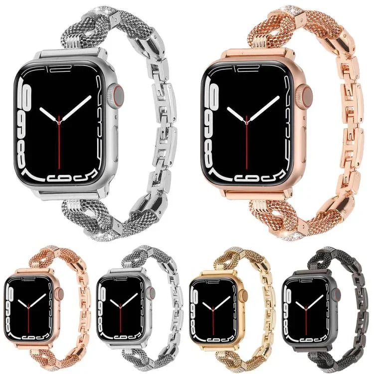 สายรัดนาฬิกาโลหะโซ่ทองแดงประดับเพชร สำหรับ Apple Watch 46 มม. / 49 มม. / 45 มม. / 44 มม. สำหรับ Apple Watch 42 มม. / 41 มม. / 40 มม. / 38 มม.