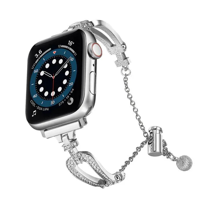 สายรัดนาฬิกาโลหะผสมสังกะสีแบบกำไลเพชรรูปตัวยู สำหรับ Apple Watch 46mm / 49mm / 45mm / 44mm, สำหรับ Apple Watch 42mm / 41mm / 40mm / 38mm