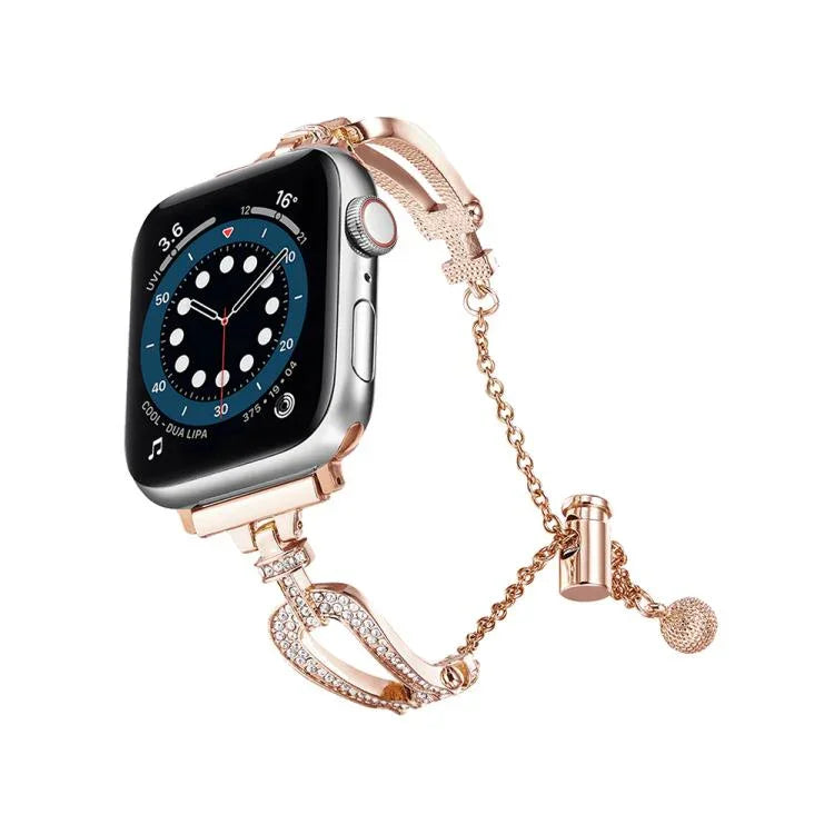 สายรัดนาฬิกาโลหะผสมสังกะสีแบบกำไลเพชรรูปตัวยู สำหรับ Apple Watch 46mm / 49mm / 45mm / 44mm, สำหรับ Apple Watch 42mm / 41mm / 40mm / 38mm