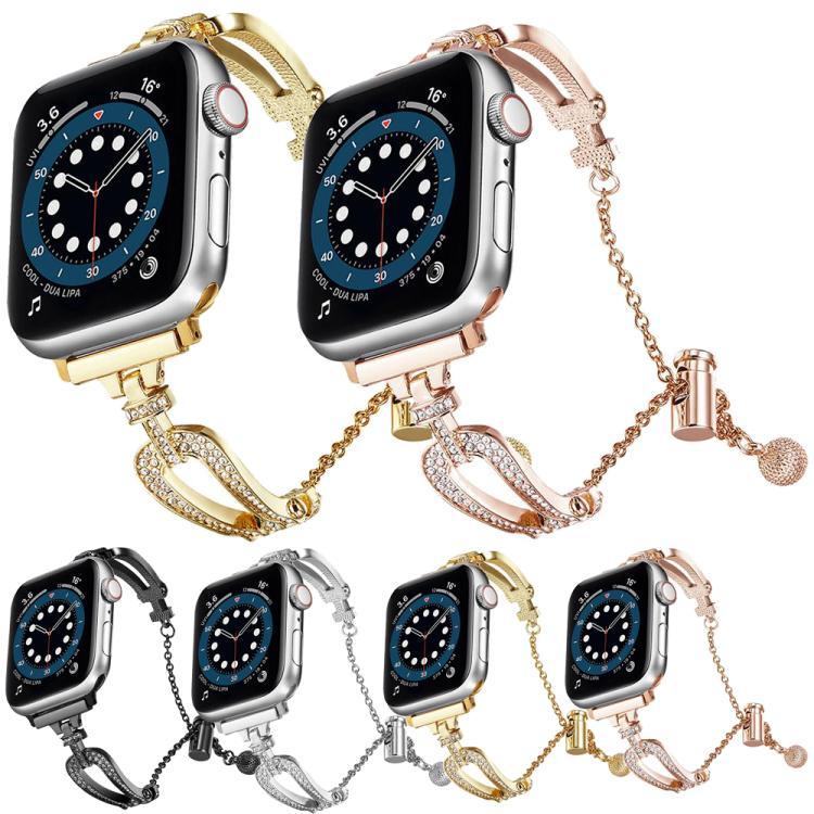 สายรัดนาฬิกาโลหะผสมสังกะสีแบบกำไลเพชรรูปตัวยู สำหรับ Apple Watch 46mm / 49mm / 45mm / 44mm, สำหรับ Apple Watch 42mm / 41mm / 40mm / 38mm