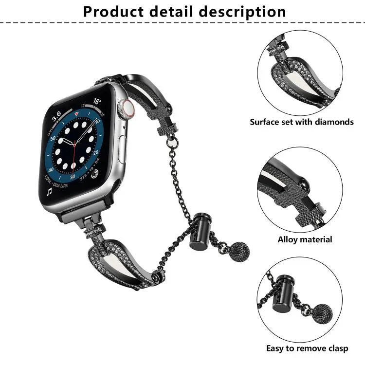 สายรัดนาฬิกาโลหะผสมสังกะสีแบบกำไลเพชรรูปตัวยู สำหรับ Apple Watch 46mm / 49mm / 45mm / 44mm, สำหรับ Apple Watch 42mm / 41mm / 40mm / 38mm