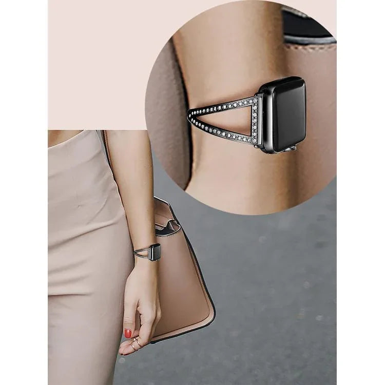 สายรัดนาฬิกาโลหะผสมสังกะสีลายเพชรรูปตัววี สำหรับ Apple Watch 46mm / 49mm / 45mm / 44mm, สำหรับ Apple Watch 42mm / 41mm / 40mm / 38mm