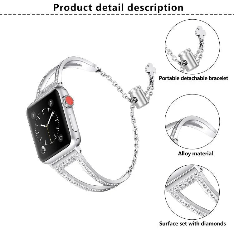สายรัดนาฬิกาโลหะผสมสังกะสีลายเพชรรูปตัววี สำหรับ Apple Watch 46mm / 49mm / 45mm / 44mm, สำหรับ Apple Watch 42mm / 41mm / 40mm / 38mm