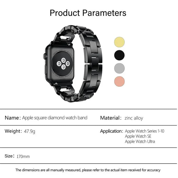 สายรัดนาฬิกาโลหะผสมสังกะสีลายเพชรสี่เหลี่ยม สำหรับ Apple Watch 46mm / 49mm / 45mm / 44mm, สำหรับ Apple Watch 42mm / 41mm / 40mm / 38mm
