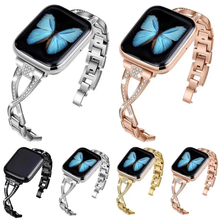 สายรัดนาฬิกาโลหะผสมสังกะสีลายเพชรไขว้ สำหรับ Apple Watch 46mm / 49mm / 45mm / 44mm, สำหรับ Apple Watch 42mm / 41mm / 40mm / 38mm