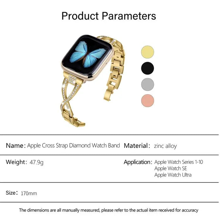 สายรัดนาฬิกาโลหะผสมสังกะสีลายเพชรไขว้ สำหรับ Apple Watch 46mm / 49mm / 45mm / 44mm, สำหรับ Apple Watch 42mm / 41mm / 40mm / 38mm