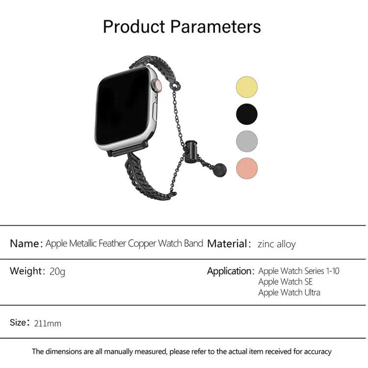 สายรัดนาฬิกาโลหะผสมสังกะสีทองแดงรูปขนนก สำหรับ Apple Watch 46mm / 49mm / 45mm / 44mm, สำหรับ Apple Watch 42mm / 41mm / 40mm / 38mm