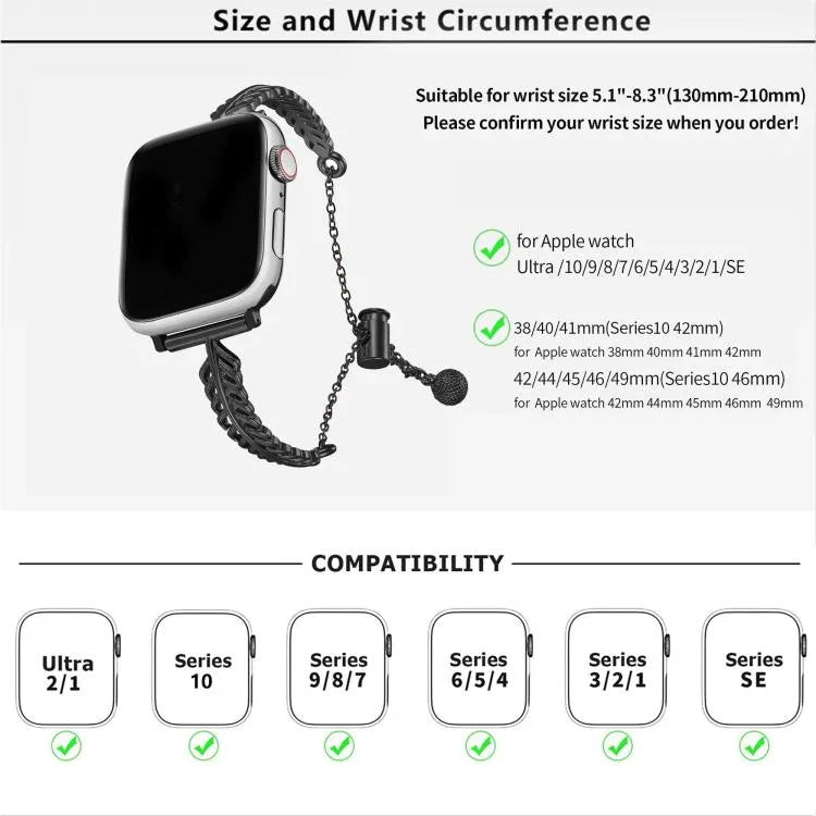สายรัดนาฬิกาโลหะผสมสังกะสีทองแดงรูปขนนก สำหรับ Apple Watch 46mm / 49mm / 45mm / 44mm, สำหรับ Apple Watch 42mm / 41mm / 40mm / 38mm