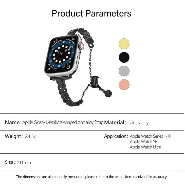 สายรัดนาฬิกาโลหะผสมสังกะสีแบบถักเงางาม สำหรับ Apple Watch 46mm / 49mm / 45mm / 44mm, สำหรับ Apple Watch 42mm / 41mm / 40mm / 38mm