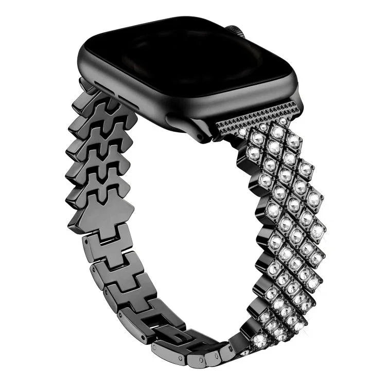 สายรัดนาฬิกาโลหะผสมสังกะสีลายเพชรรูปสี่เหลี่ยมขนมเปียกปูน สำหรับ Apple Watch 46mm / 49mm / 45mm / 44mm, สำหรับ Apple Watch 42mm / 41mm / 40mm / 38mm