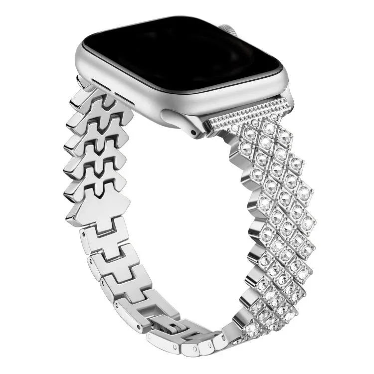สายรัดนาฬิกาโลหะผสมสังกะสีลายเพชรรูปสี่เหลี่ยมขนมเปียกปูน สำหรับ Apple Watch 46mm / 49mm / 45mm / 44mm, สำหรับ Apple Watch 42mm / 41mm / 40mm / 38mm