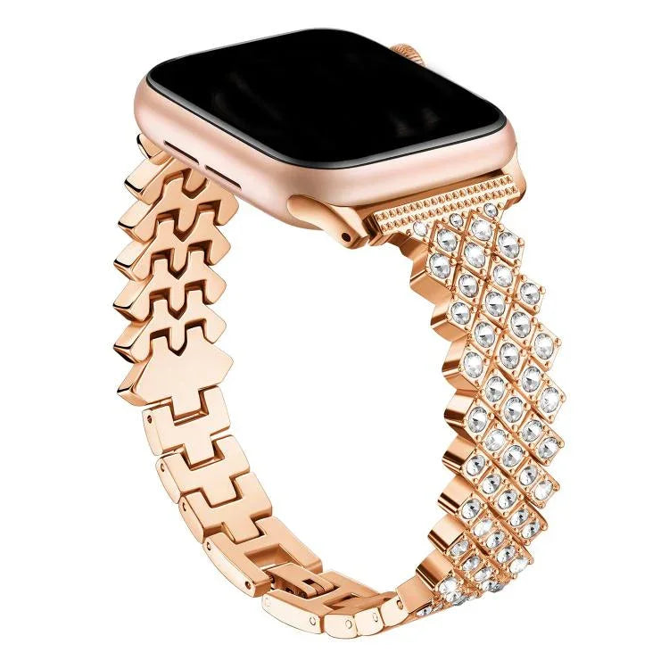 สายรัดนาฬิกาโลหะผสมสังกะสีลายเพชรรูปสี่เหลี่ยมขนมเปียกปูน สำหรับ Apple Watch 46mm / 49mm / 45mm / 44mm, สำหรับ Apple Watch 42mm / 41mm / 40mm / 38mm