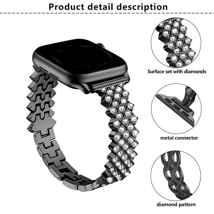 สายรัดนาฬิกาโลหะผสมสังกะสีลายเพชรรูปสี่เหลี่ยมขนมเปียกปูน สำหรับ Apple Watch 46mm / 49mm / 45mm / 44mm, สำหรับ Apple Watch 42mm / 41mm / 40mm / 38mm