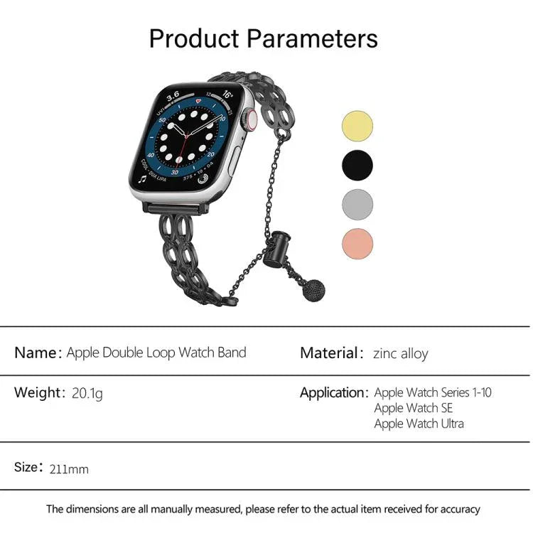สายรัดนาฬิกาโลหะผสมสังกะสีแบบวงแหวนคู่ สำหรับ Apple Watch 46mm / 49mm / 45mm / 44mm, สำหรับ Apple Watch 42mm / 41mm / 40mm / 38mm
