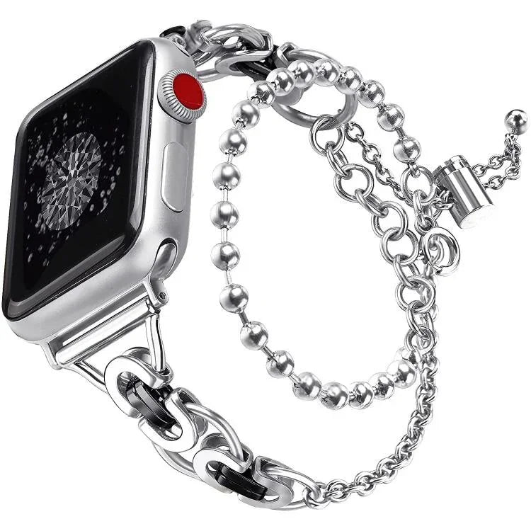 สายรัดนาฬิกาโลหะผสมสังกะสีแบบลูกปัดวงกลมคู่ สำหรับ Apple Watch 46mm / 49mm / 45mm / 44mm, สำหรับ Apple Watch 42mm / 41mm / 40mm / 38mm