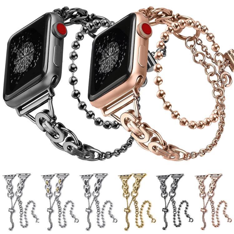 สายรัดนาฬิกาโลหะผสมสังกะสีแบบลูกปัดวงกลมคู่ สำหรับ Apple Watch 46mm / 49mm / 45mm / 44mm, สำหรับ Apple Watch 42mm / 41mm / 40mm / 38mm