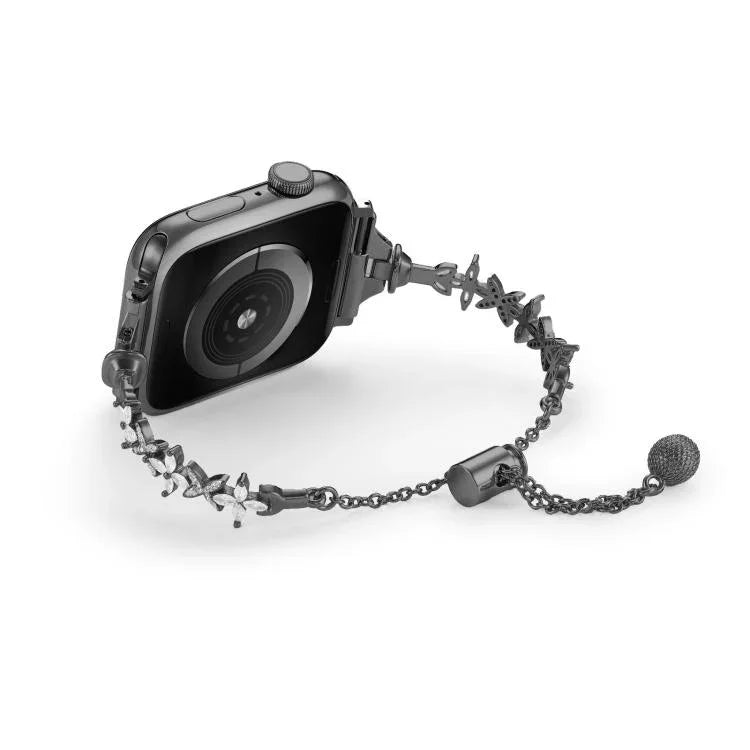 สายรัดนาฬิกาโลหะผสมสังกะสีรูปใบโคลเวอร์สี่แฉกประดับเพชร สำหรับ Apple Watch 46 มม. / 49 มม. / 45 มม. / 44 มม. สำหรับ Apple Watch 42 มม. / 41 มม. / 40 มม. / 38 มม.