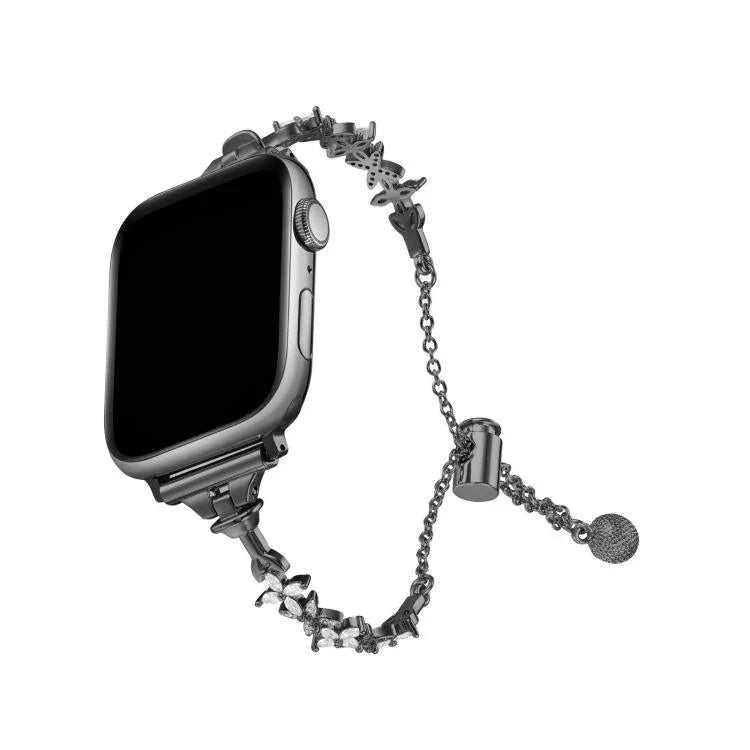 สายรัดนาฬิกาโลหะผสมสังกะสีรูปใบโคลเวอร์สี่แฉกประดับเพชร สำหรับ Apple Watch 46 มม. / 49 มม. / 45 มม. / 44 มม. สำหรับ Apple Watch 42 มม. / 41 มม. / 40 มม. / 38 มม.