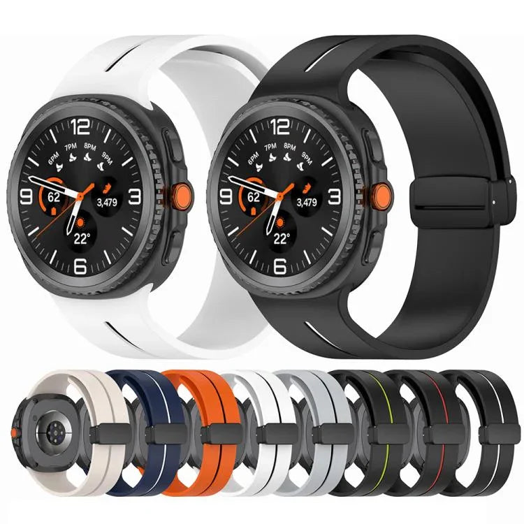 สายรัดนาฬิกาซิลิโคนหัวเข็มขัดแม่เหล็กพับได้ สำหรับ Samsung Galaxy Watch8 / Watch8 Classic