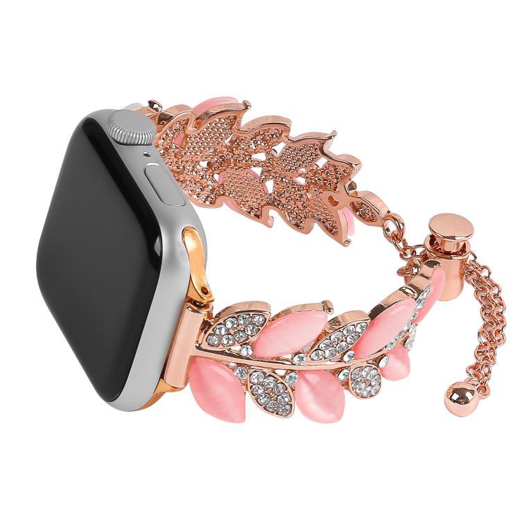สายรัดนาฬิกาโลหะผสมแบบกำไลประดับเพชรรูปใบไม้ สำหรับ Apple Watch 46mm / 49mm / 45mm / 44mm, สำหรับ Apple Watch 42mm / 41mm / 40mm / 38mm