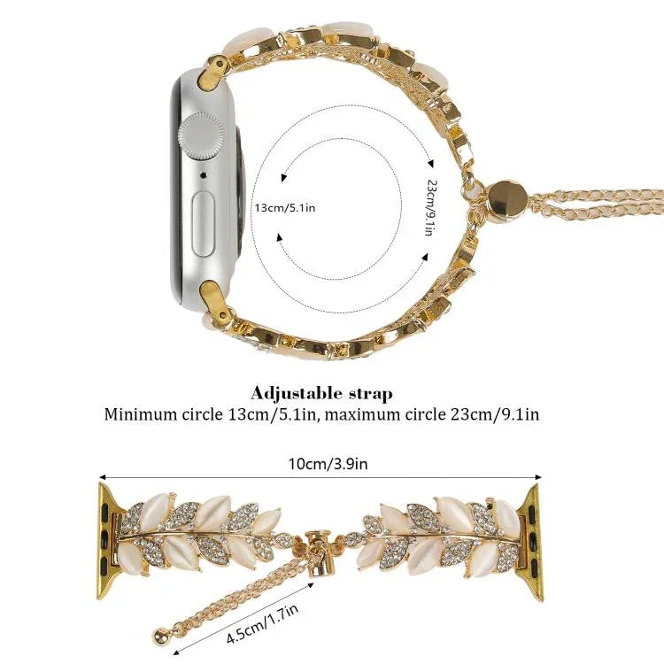 สายรัดนาฬิกาโลหะผสมแบบกำไลประดับเพชรรูปใบไม้ สำหรับ Apple Watch 46mm / 49mm / 45mm / 44mm, สำหรับ Apple Watch 42mm / 41mm / 40mm / 38mm