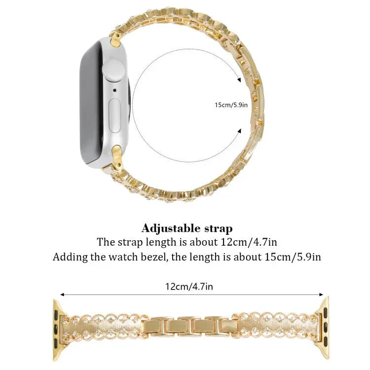 สายรัดนาฬิกาโลหะผสมขอบลูกไม้ประดับเพชร สำหรับ Apple Watch 46mm / 49mm / 45mm / 44mm, สำหรับ Apple Watch 42mm / 41mm / 40mm / 38mm