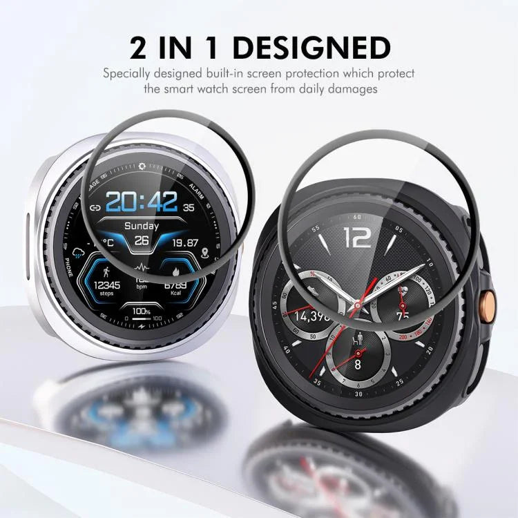 ENKAY Hat-Prince 2 in 1 ฝาครอบนาฬิกา PC สีทึบพร้อมฟิล์มนุ่ม PMMA ครอบคลุมเต็ม สำหรับ Samsung Galaxy Watch8 Classic 46mm