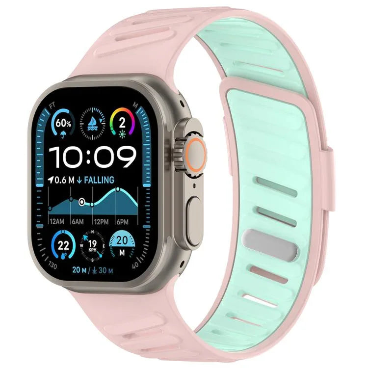 สายรัดนาฬิกาซิลิโคนสองสีระบายอากาศพร้อมหัวเข็มขัดเฉียง สำหรับ Apple Watch 46mm / 49mm / 45mm / 44mm