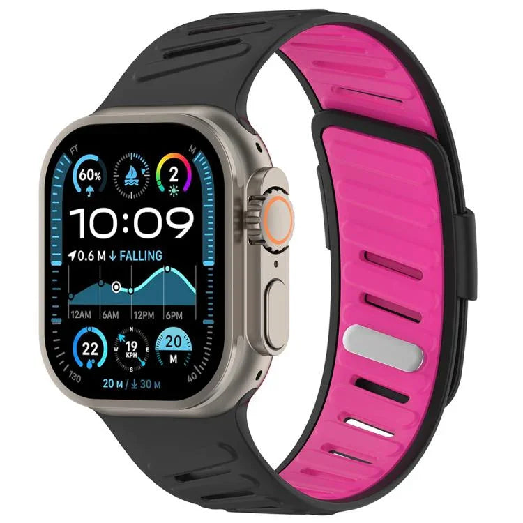 สายรัดนาฬิกาซิลิโคนสองสีระบายอากาศพร้อมหัวเข็มขัดเฉียง สำหรับ Apple Watch 46mm / 49mm / 45mm / 44mm