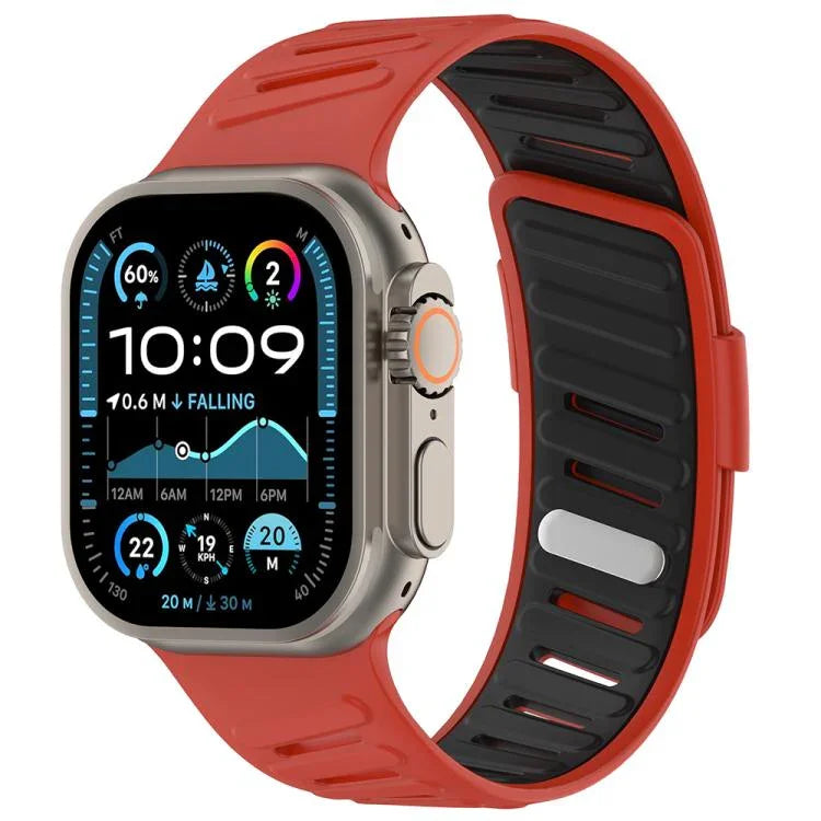 สายรัดนาฬิกาซิลิโคนสองสีระบายอากาศพร้อมหัวเข็มขัดเฉียง สำหรับ Apple Watch 46mm / 49mm / 45mm / 44mm