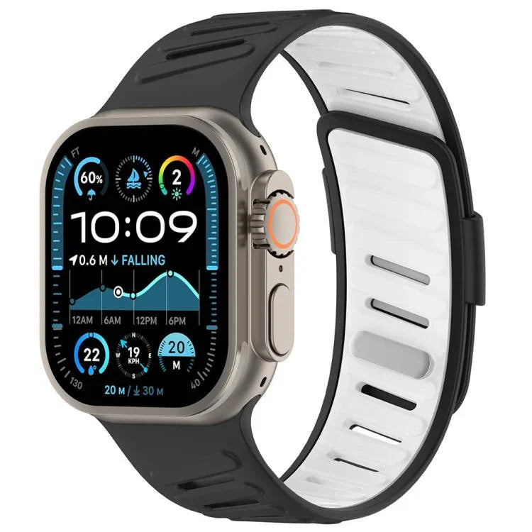 สายรัดนาฬิกาซิลิโคนสองสีระบายอากาศพร้อมหัวเข็มขัดเฉียง สำหรับ Apple Watch 46mm / 49mm / 45mm / 44mm