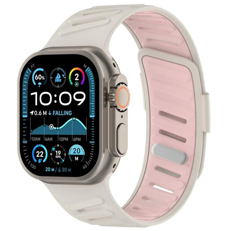 สายรัดนาฬิกาซิลิโคนสองสีระบายอากาศพร้อมหัวเข็มขัดเฉียง สำหรับ Apple Watch 46mm / 49mm / 45mm / 44mm