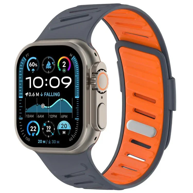 สายรัดนาฬิกาซิลิโคนสองสีระบายอากาศพร้อมหัวเข็มขัดเฉียง สำหรับ Apple Watch 46mm / 49mm / 45mm / 44mm