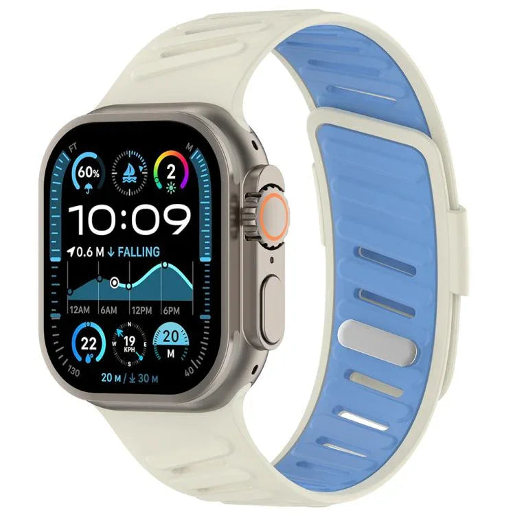 สายรัดนาฬิกาซิลิโคนสองสีระบายอากาศพร้อมหัวเข็มขัดเฉียง สำหรับ Apple Watch 46mm / 49mm / 45mm / 44mm