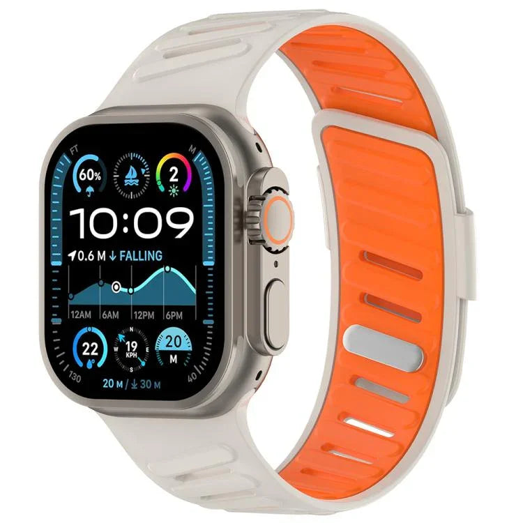 สายรัดนาฬิกาซิลิโคนสองสีระบายอากาศพร้อมหัวเข็มขัดเฉียง สำหรับ Apple Watch 46mm / 49mm / 45mm / 44mm