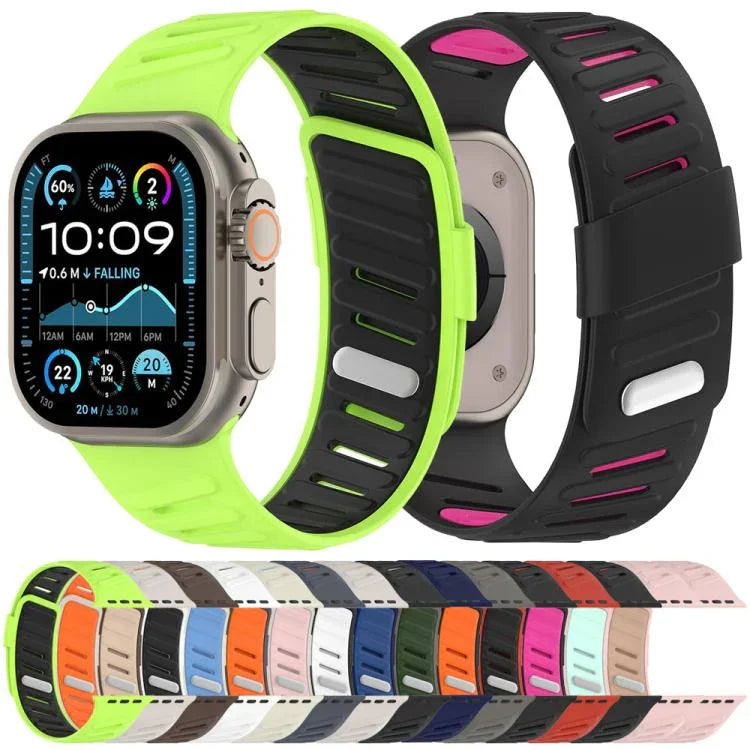 สายรัดนาฬิกาซิลิโคนสองสีระบายอากาศพร้อมหัวเข็มขัดเฉียง สำหรับ Apple Watch 46mm / 49mm / 45mm / 44mm
