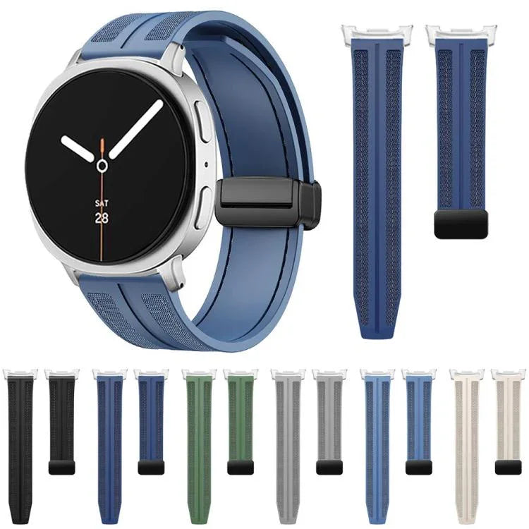 สายไนลอนซิลิโคนไฮบริดหัวเข็มขัดแม่เหล็กพับได้ สำหรับ Samsung Galaxy Watch8 / Watch8 Classic